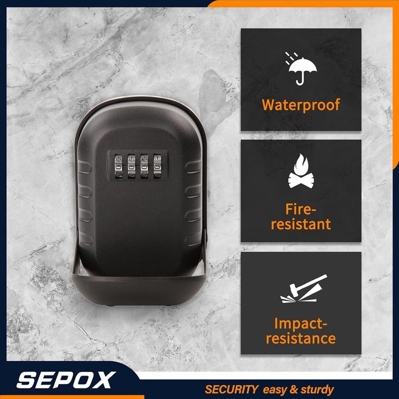 SEPOX ® 2pc Metal Key Lock Box with Code 4-Digit Combination, X-Large Space, 6-10 Keys Capacity, Anti-Dust Cover&Wall Mount Storage for Home, Office, Outdoor, Weather-Resistant Cover, Easy Installation - Image 3